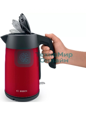 Чайник электрический Bosch TWK7L464 1.7 л, 2400 Вт., нерж.сталь, покрытая эмалью, красный, шкала уровня воды