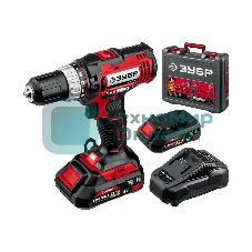 Дрель-шуруповерт аккумуляторная Зубр ДШЛ-185-22, Аккумуляторная, 18В, 2 АКБ, Кейс