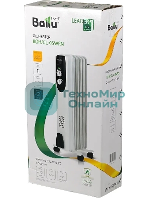 Обогреватель масляный Ballu Classic BOH/CL-05WRN (5 секций), белый, 1000 Вт, 15 м2, термостат