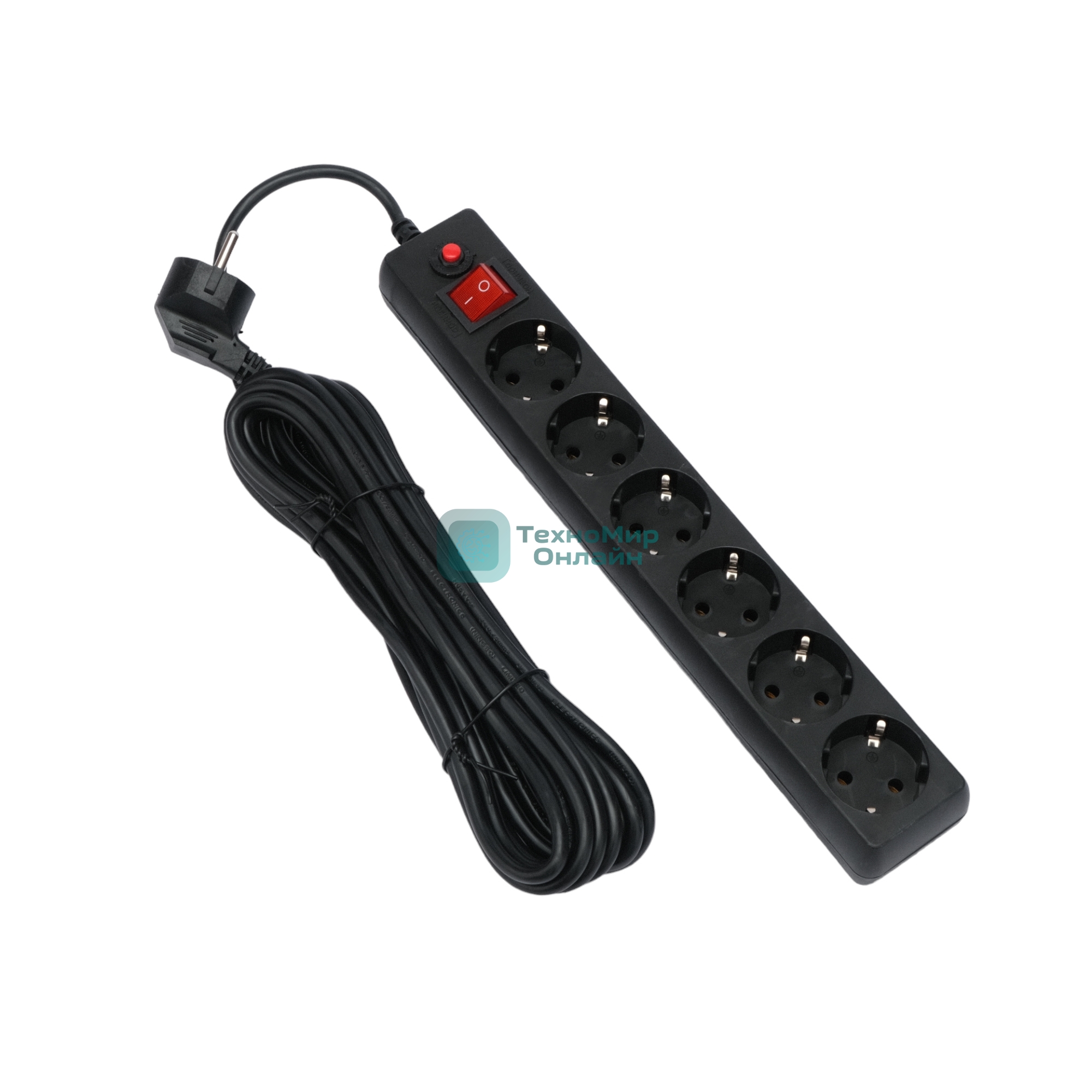 Сетевой фильтр Гарнизон 6 р, 10А, 7 м, ур.защиты 4, черный, пакет