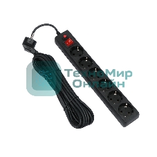 Сетевой фильтр Гарнизон 6 р, 10А, 7 м, ур.защиты 4, черный, пакет