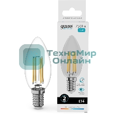 Лампа светодиодная филаментная Gauss Filament 12Вт цок.:E14 свеча св.свеч.бел.нейт. (упак.:10шт)