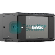 Шкаф коммутационный NTSS (NTSS-W9U6060GS-BL) настенный 9U 570x600мм пер.дв.стекл 60кг черный 22кг