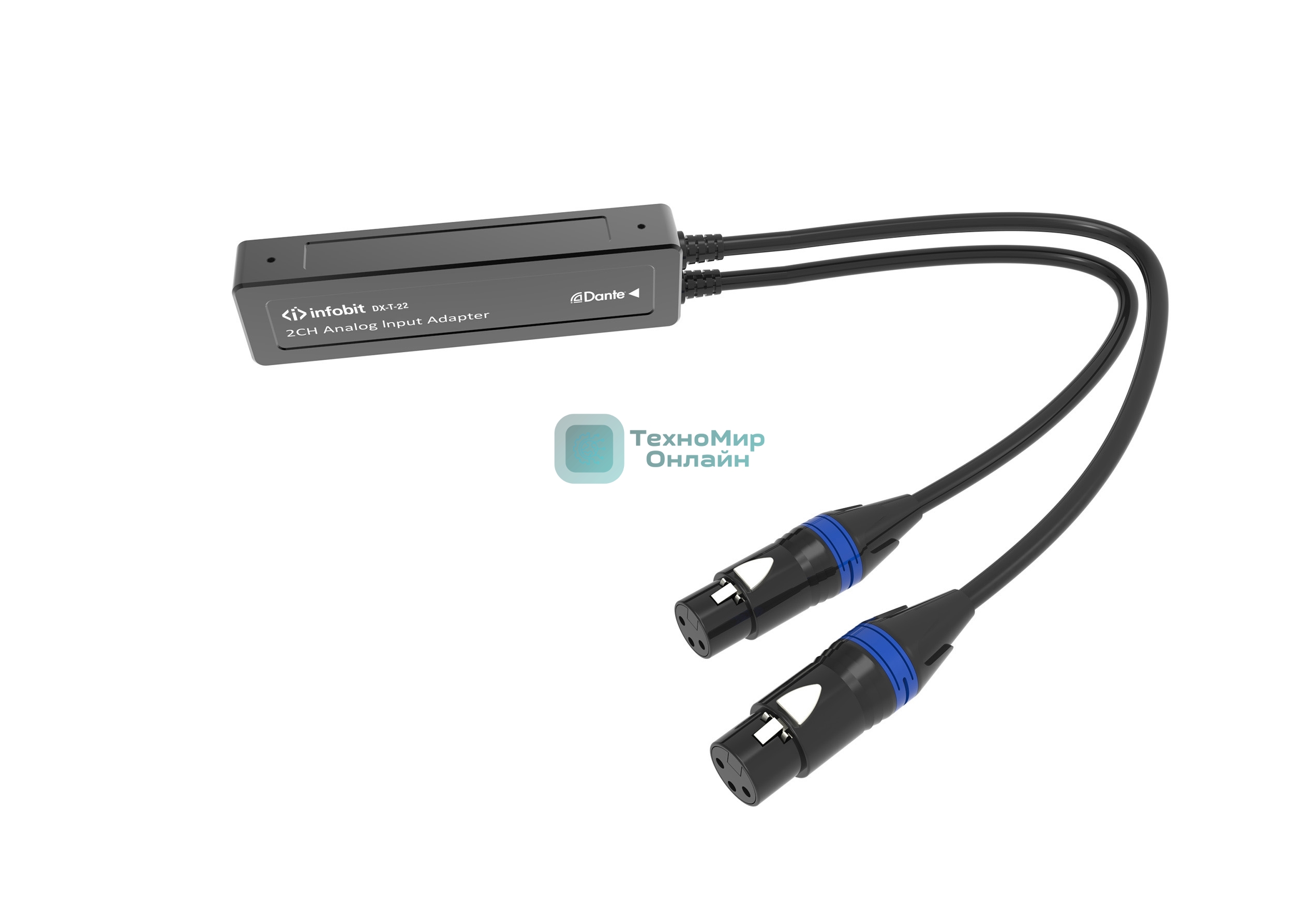 Конвертер Infobit iTrans DX-T-22 аналоговый аудио энкодер (Tx) с PoE: 1xRJ45(Dante); 2хXLR(F) (2 канала IN). 44.1, 48, 96 kHz (24 bit). ПО Dante Controller (платная лицензия)
