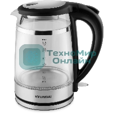 Чайник электрический Hyundai HYK-G3036 1.7л. 2200Вт черный/прозрачный (корпус: стекло)