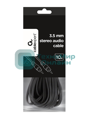 Кабель аудио Cablexpert CCA-404-10M-N, Jack 3.5(M)/Jack 3.5(M), 3pin, 10м, черный, пакет