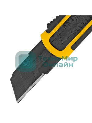 Нож Denzel 25 мм, сменное лезвие, SK4, корпус из ABS + TPR, торцевой зажим