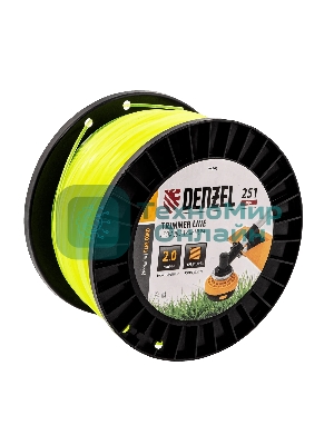 Леска для триммера Denzel квадрат, 2,0мм х 251м, на DIN катушке FLEX CORD