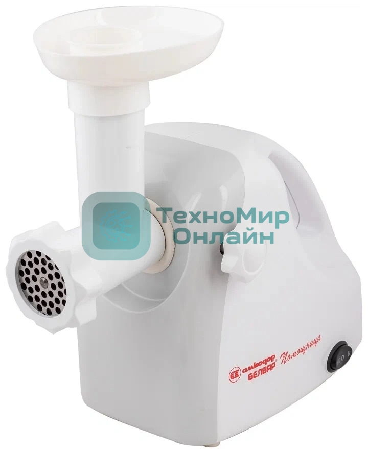 Мясорубка электрическая Белвар Помощница КЭМ-П2У 303-04 белый, 1500 Вт, 0.4 кг/мин, реверс, защита от перегрузки, насадки - 9