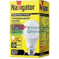 Лампа светодиодная Navigator NLL-A60/A55-7-230-2.7K-E27 7 Вт грушевидная 2700К тепл. белый E27 525лм 220-240В