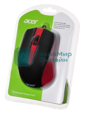 Мышь проводная Acer OMW012 черный/красный, 1200 dpi, USB, кнопки - 3