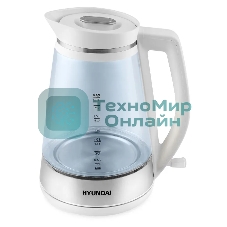 Чайник электрический Hyundai HYK-G3037 1.9 л, 3000 Вт, белый/прозрачный (корпус: стекло)