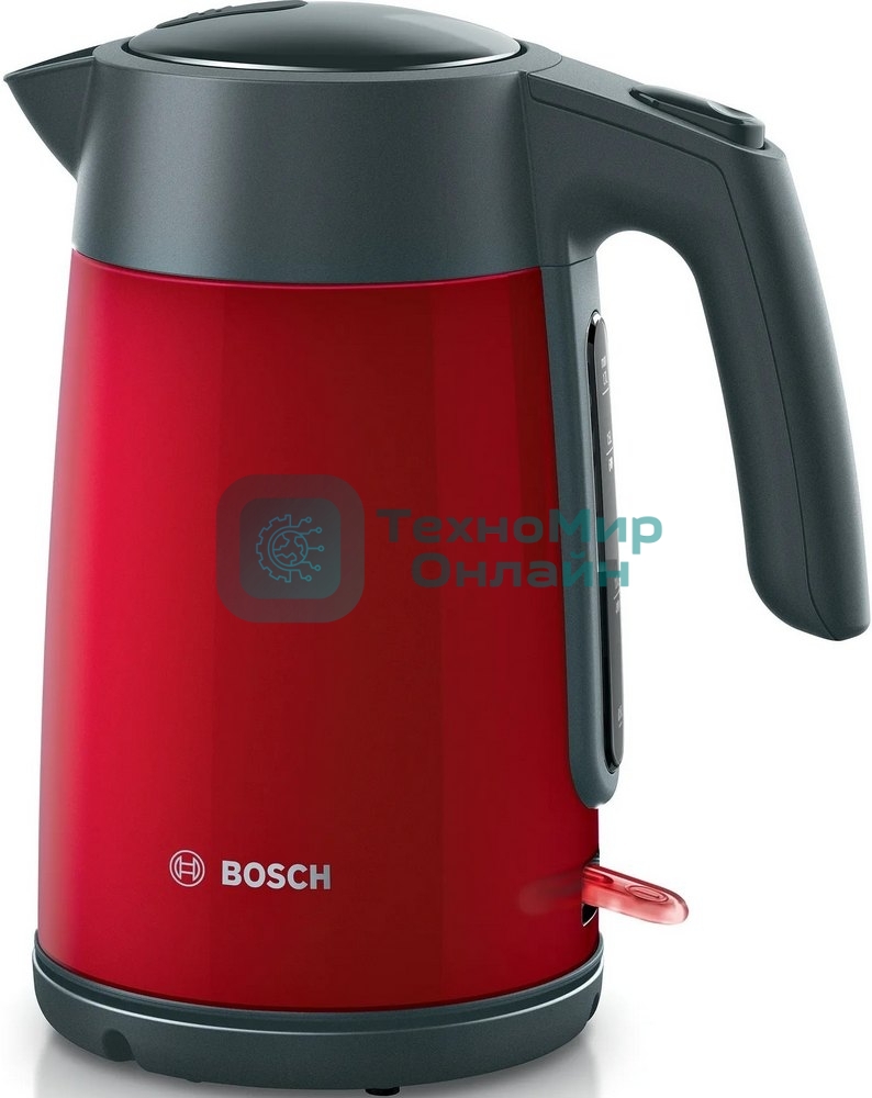 Чайник электрический Bosch TWK7L464 1.7 л, 2400 Вт., нерж.сталь, покрытая эмалью, красный, шкала уровня воды