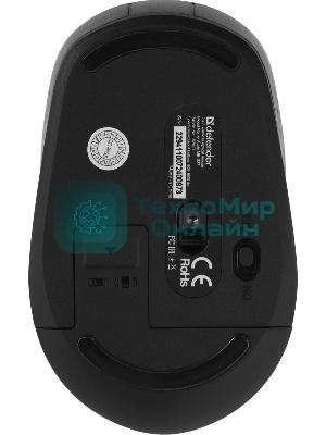 Мышь беспроводная Defender Auris MB-027 черный, 1600 dpi, радиоканал, USB, кнопки - 4