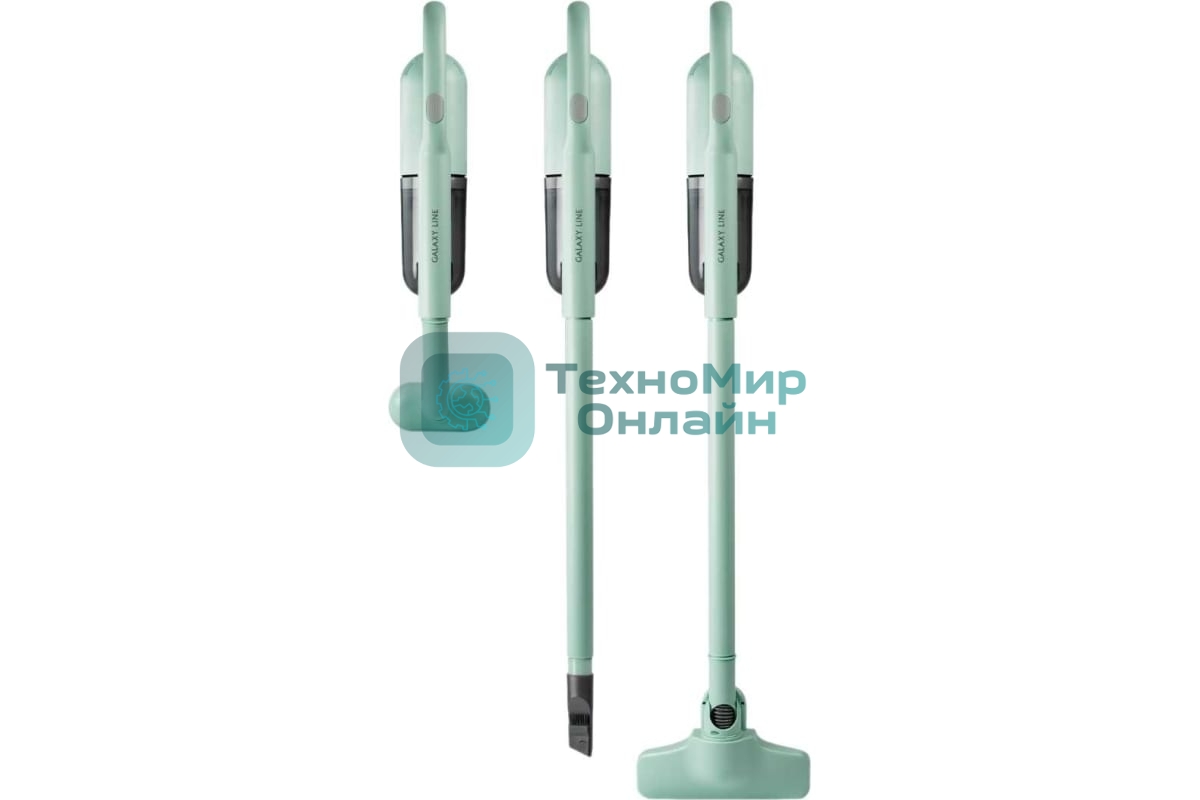 Пылесос вертикальный Galaxy Line GL 6221 мятный, питание от аккумулятора, 130 Вт, уборка сухая, пылесборник 0.3 л, работа от АКБ max - 30 мин