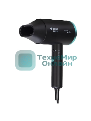 Фен VITEK VT-1324 черный/зеленый, 2200 Вт, ионизация