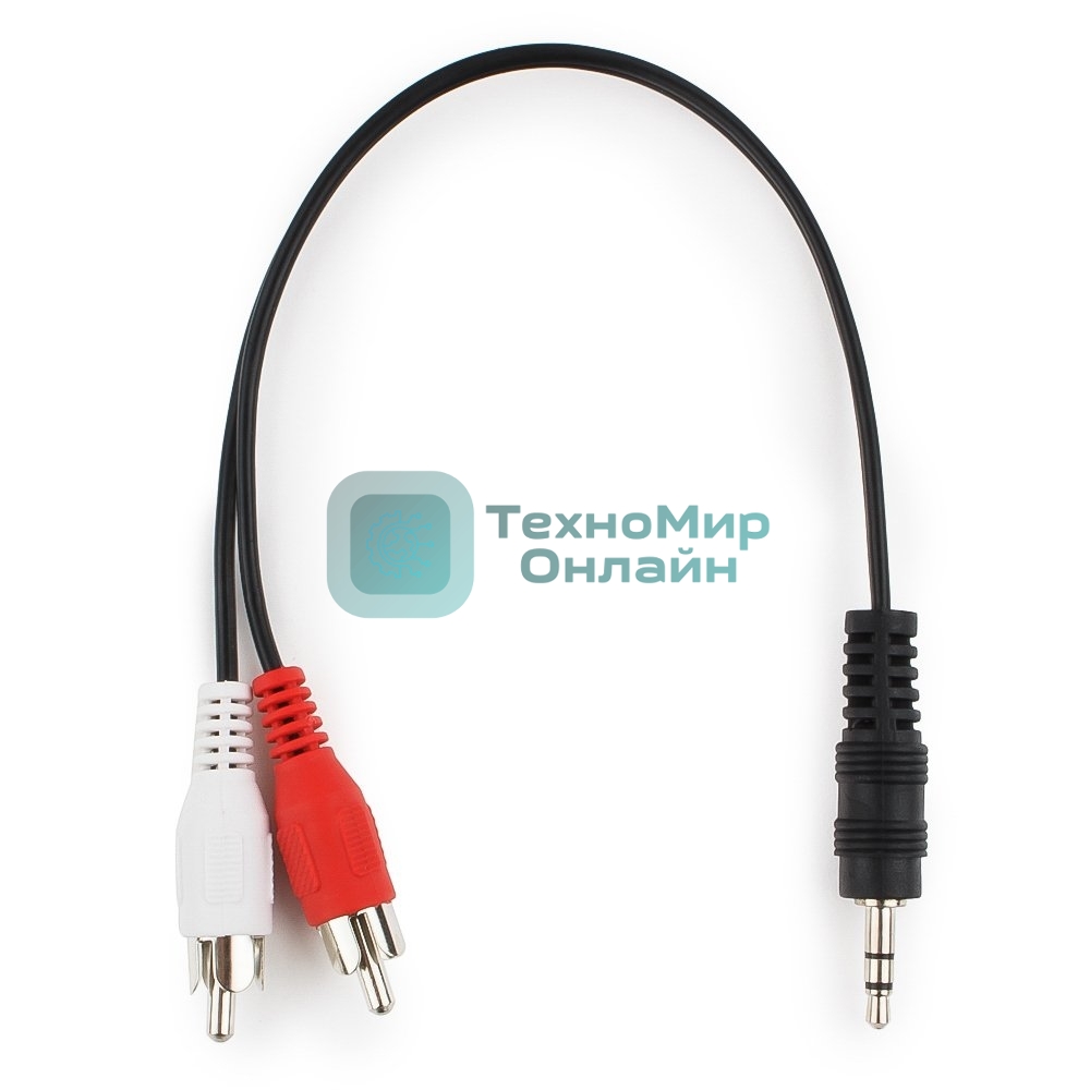 Кабель аудио Cablexpert CCA-458-0.2M-N, Jack 3.5(M)/2xRCA, 0.2м, черный, пакет