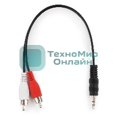 Кабель аудио Cablexpert CCA-458-0.2M-N, Jack 3.5(M)/2xRCA, 0.2м, черный, пакет