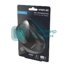 Мышь беспроводная Maxvi MWS-02 черный, 6 кнопок, 1600 dpi