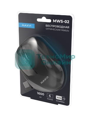 Мышь беспроводная Maxvi MWS-02 черный, 6 кнопок, 1600 dpi