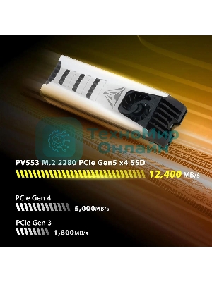 Накопитель SSD Patriot PV553, 4Tb, PCIe 5.0 x4, M.2 2280, NVMe, R/W 12400/11800, с активным охлаждением