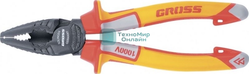 Плоскогубцы Gross 16989 комбинированные, диэлектрические, трехкомпонентные рукоятки, до 1000в, 180 мм