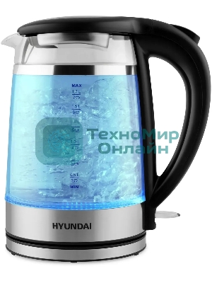 Чайник электрический Hyundai HYK-G3036 1.7л. 2200Вт черный/прозрачный (корпус: стекло)