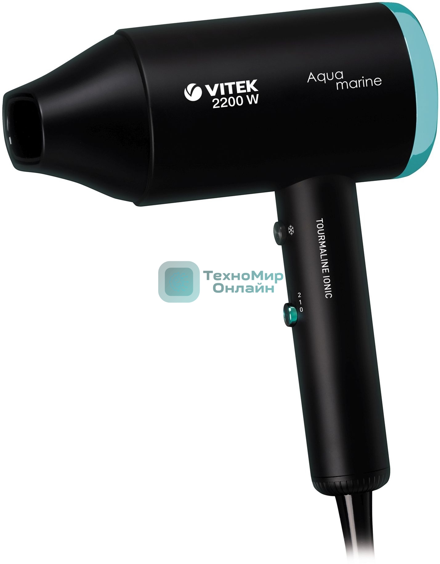 Фен VITEK VT-1324 черный/зеленый, 2200 Вт, ионизация