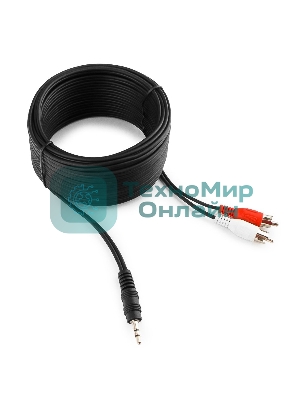 Кабель аудио Cablexpert CCA-458-10M-N, Jack 3.5(M)/2xRCA, 10м, черный, пакет