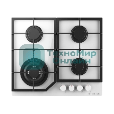 Варочная поверхность Kuppersberg, газ, High-Tech, 60 см, автоматический электроподжиг, газ-контроль, SABAF конфорки, чугунные решетки, WOK конфорка, цвет белое стекло, цвет фурнитуры белый