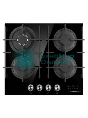 Варочная поверхность Kuppersberg FG 68 B газ, High-Tech, 60 см, автоматический электроподжиг, газ-контроль, форсунки под сжиженый газ, механическое/сенсорное управление, таймер, блокировка панели управления, подсветка панели управления, SABAF конфорки, чугунные решетки, цвет черный, цвет фурнитуры черно-серебристый