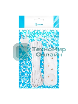 Удлинитель 3 гнезда 5 метров 6А/1,35 кВт без заземления ШВВП 2х0,75 (SBE-10-3-05-F)