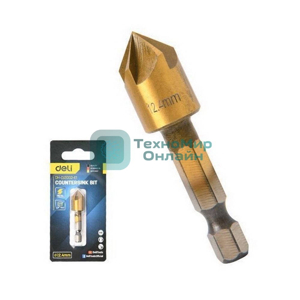 Зенковка конусная под М6 по металлу/дереву/пластику Deli DH-DJZ002-E1 12,4 мм, сталь HSS, угол заточки 90 град., шестигранный хвостовик