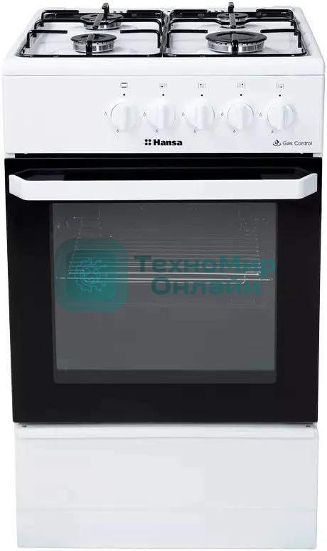 Плита газовая Hansa FCGW510029A белый, конфорок 4 газовых, духовка 53 л, 50 см x 85 см x 57 см