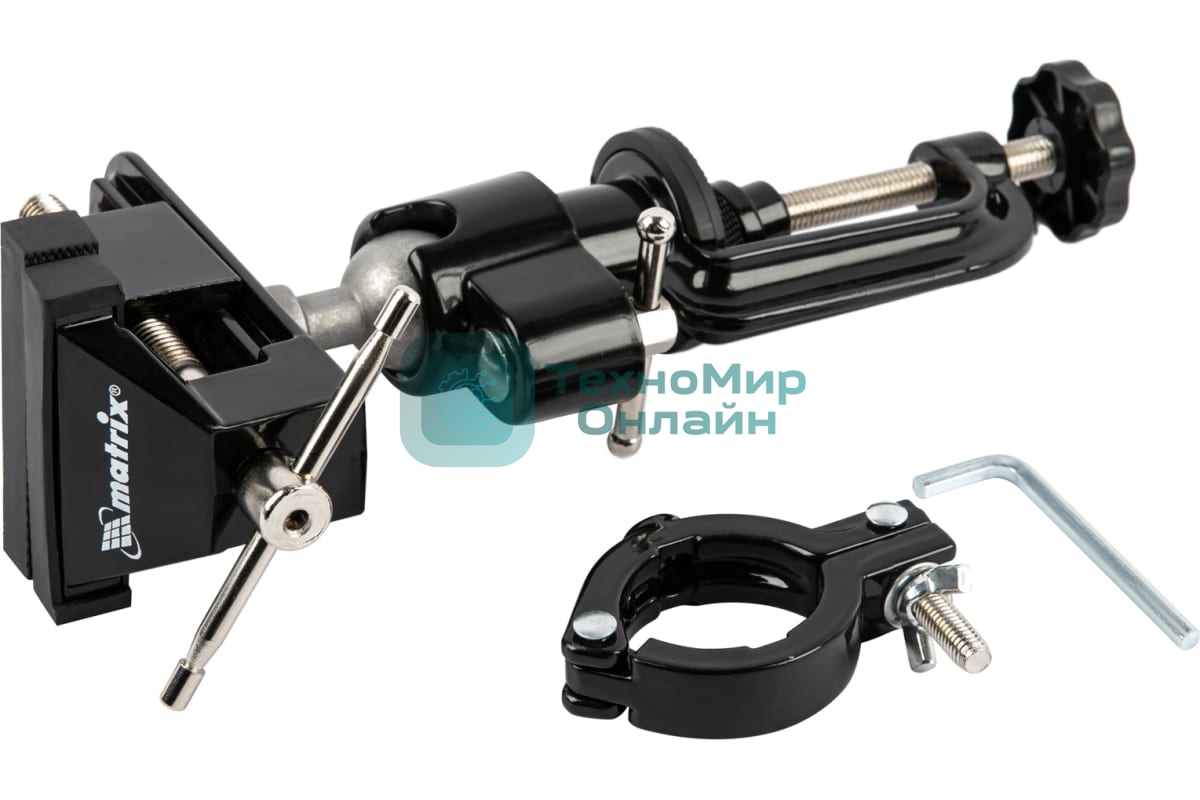 Тиски настольные Matrix многофункциональные, смен.насадка-хомут для дрели, шарнирный механизм