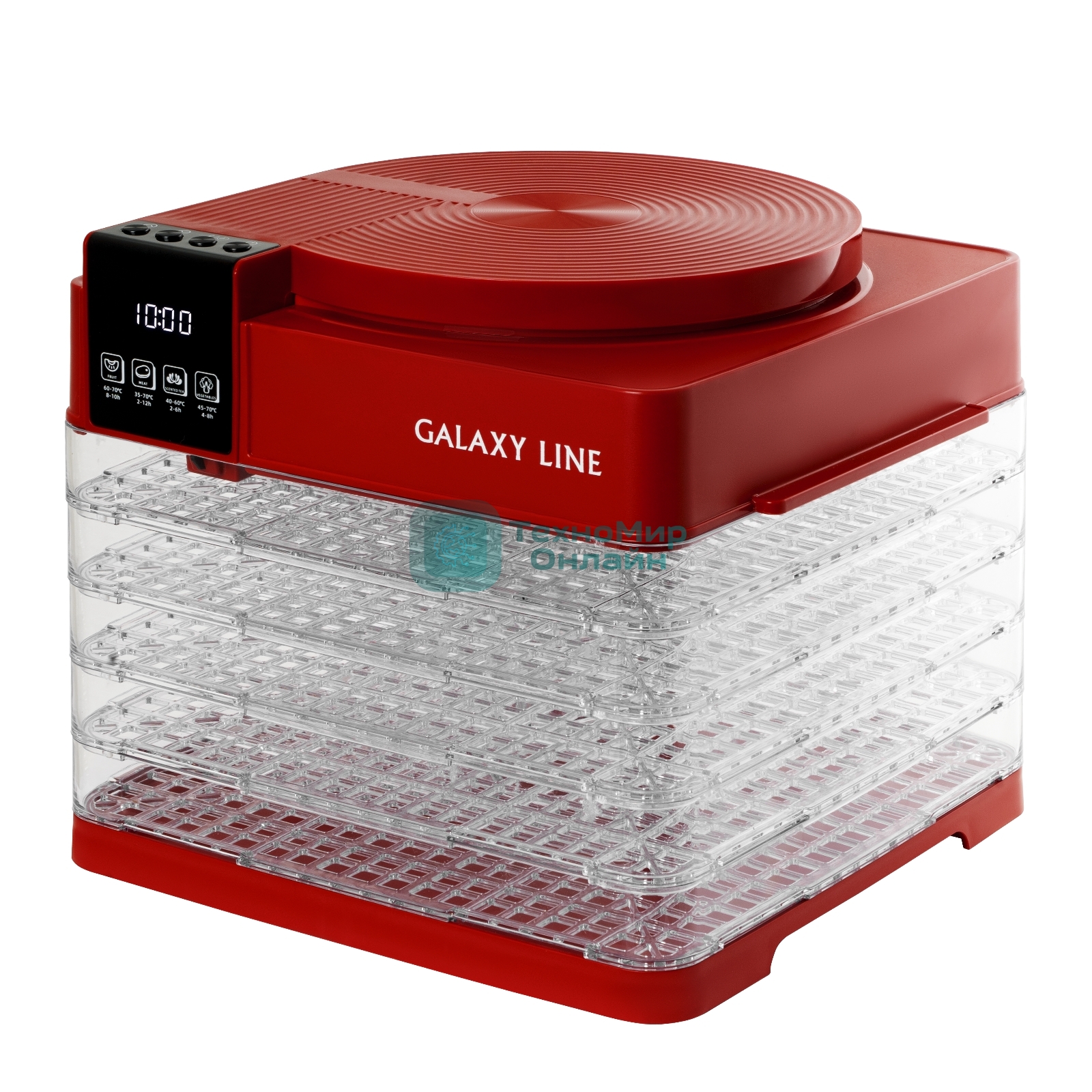 Сушилка для овощей и фруктов Galaxy Line GL 2630, красный, с электронным управлением, 450 Вт