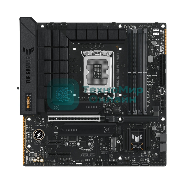 Материнская плата ASUS TUF GAMING B760M-PLUS WIFI II, LGA 1700, Intel B760, 4xDDR5, 4xSATA, 3xM.2, 1xPCIe 5.0 x16, 1xPCIe x4, 1xUSB-A 3.2 Gen 2, 2xUSB-A 3.2 Gen 1, 4xUSB 2.0, 1xUSB-C 3.2 Gen 2x2, 1x2.5Gb LAN, 5x3.5 мм, 7.1, Wi-Fi 6E, Bluetooth 5.3, mATX