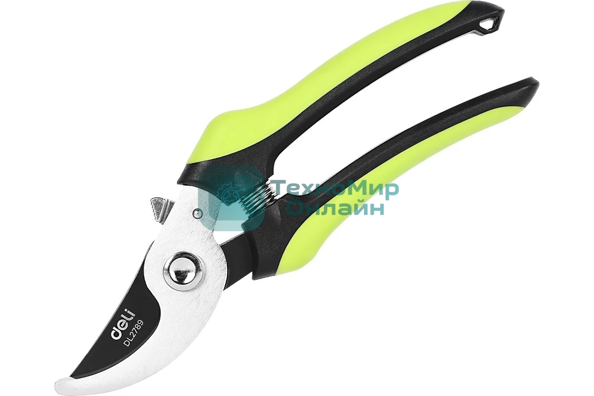 Секатор садовый Deli DL2789 лезвия с тефлоновым покрытием, длина 200мм, макс. диаметр резки 15мм, сталь SK5