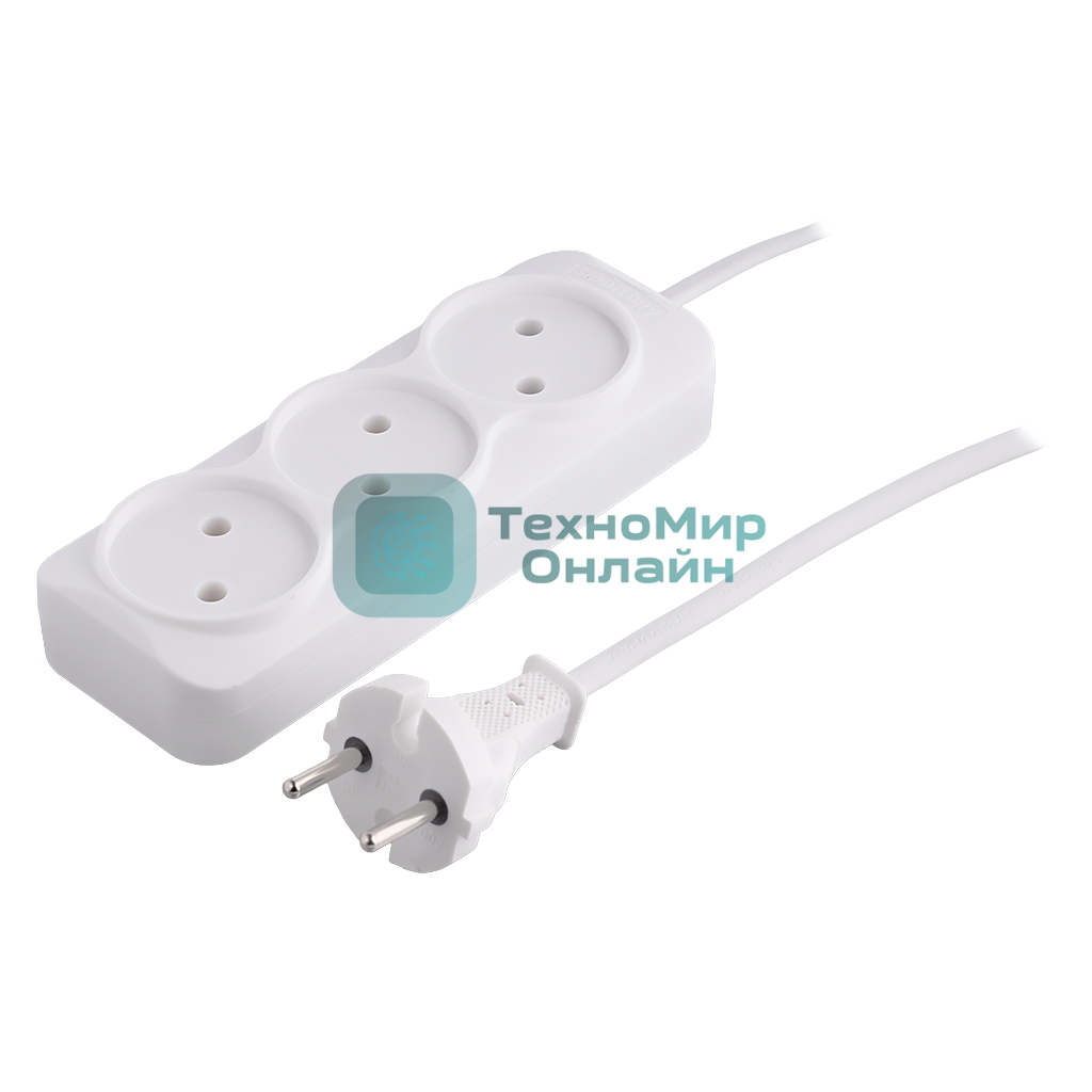 Удлинитель 3 гнезда 5 метров 6А/1,35 кВт без заземления ШВВП 2х0,75 (SBE-10-3-05-F)