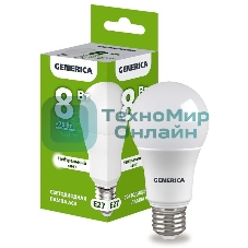 Лампа cветодиодная LED A60 IEK LL-A60-08-230-40-E27-G груша 8Вт 230В 4000К E27 GENERICA