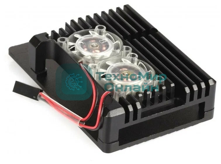 Корпус Qumo Aluminum case with double Transparent fans, Raspberry Pi 4, black(RS012)