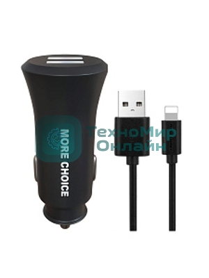 Автомобильная зарядка (от прикуривателя) MORE CHOICE (4627151192109) AC23i 2USB 2.4A для 8-pin черный