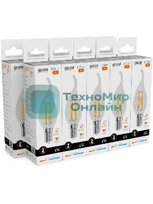 Лампа филам. Gauss Filament 8Вт цок.:E14 свеча св.свеч.бел.теп. (упак.:10шт) (42118)