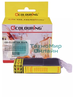 Картридж струйный Colouring CG-CLI-521BK черный с чипом водный (9 мл) для Canon IP3600/IP4600/MP540/MP620/MP630/MP980