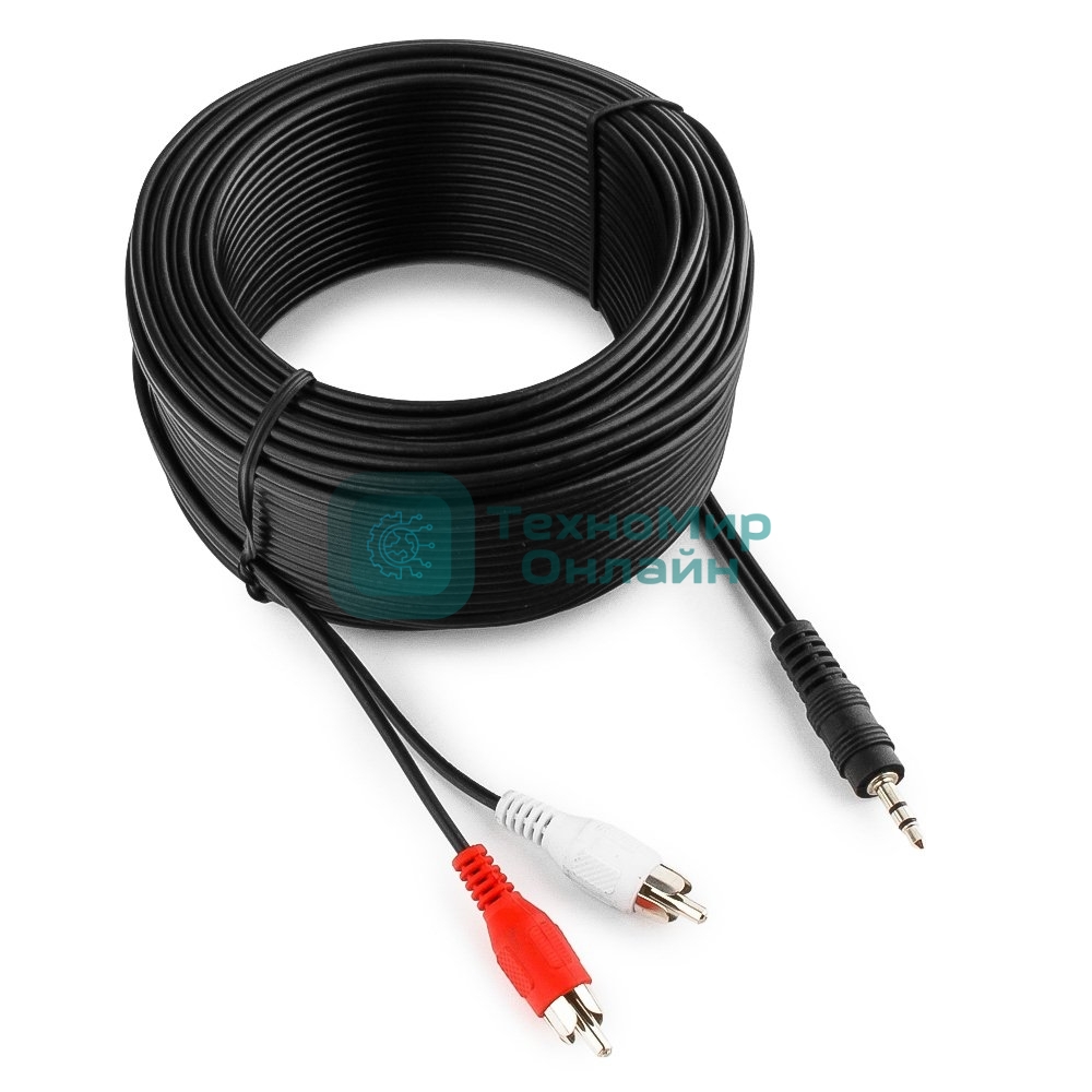 Кабель аудио Cablexpert CCA-458-20M-N, Jack 3.5(M)/2xRCA, 20м, черный, пакет