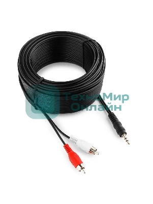 Кабель аудио Cablexpert CCA-458-20M-N, Jack 3.5(M)/2xRCA, 20м, черный, пакет