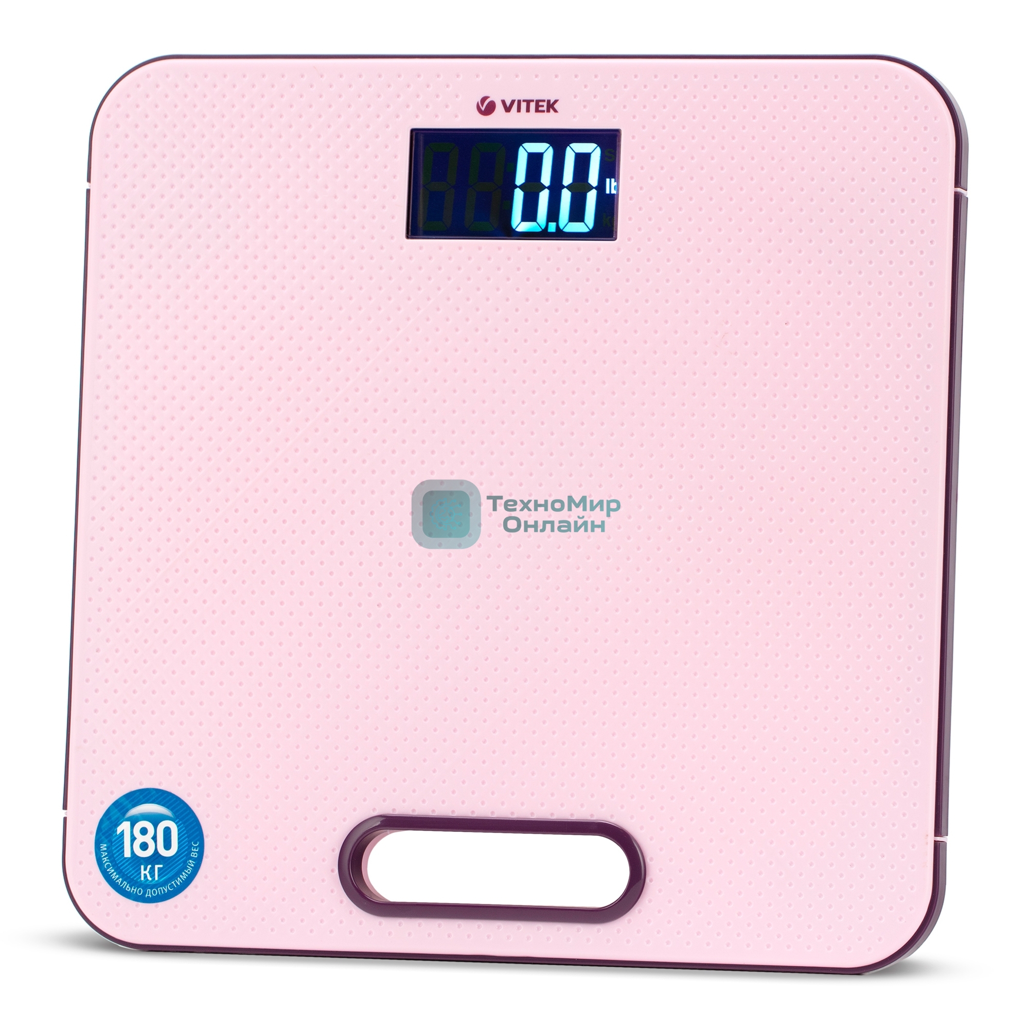Весы напольные Vitek VT-1968 P (электронные, максимальная нагрузка 180 кг, погрешность измерения +/- 0.1 кг, определение массовой доли воды, определение содержания жировой ткани, память)