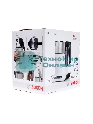 Чайник электрический Bosch TWK8611P 1.5 л, 2400 Вт, белый/серебристый (корпус: нержавеющая сталь)