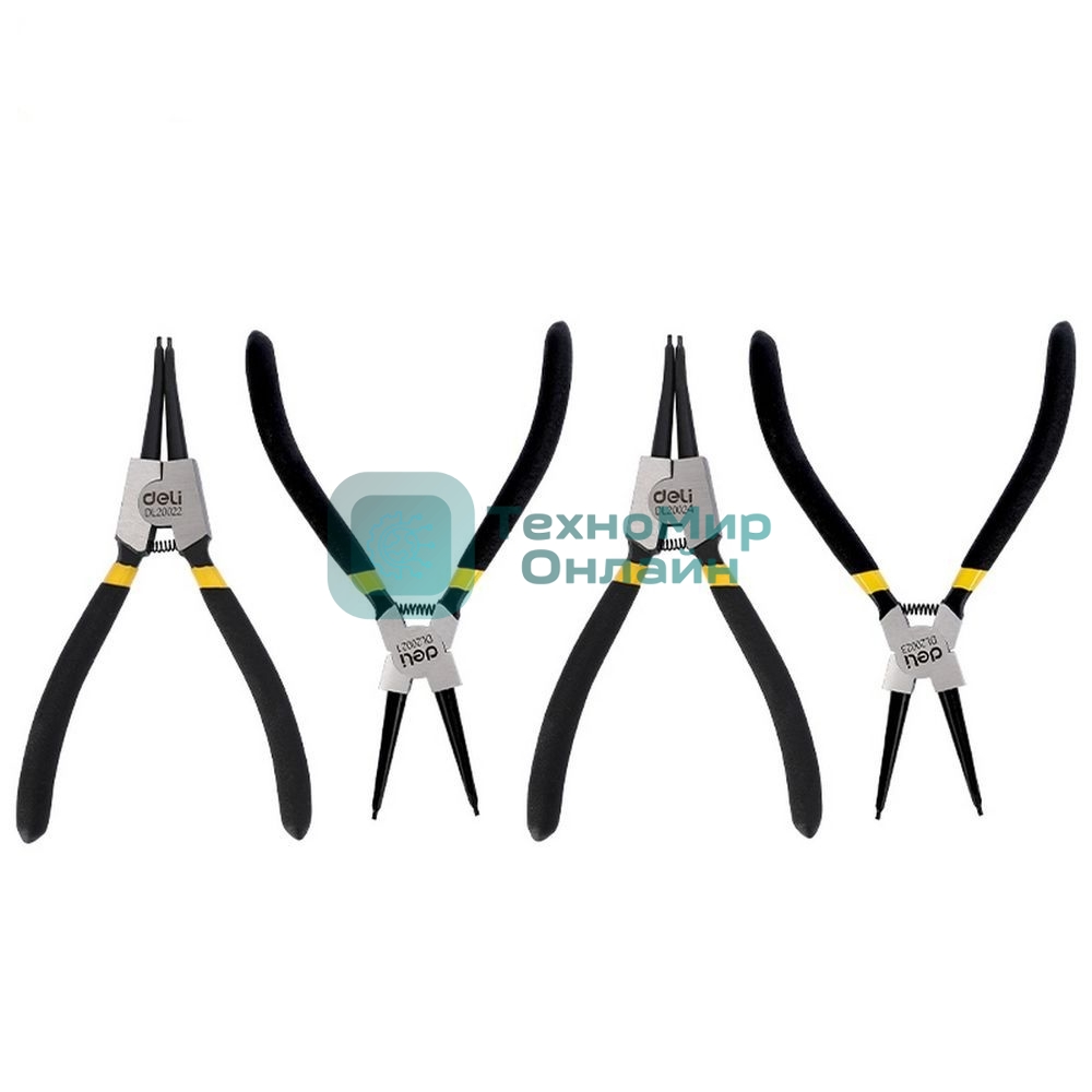 Набор из 4-х съемников стопорных колец Deli DL20521-4175мм, сталь HRC50-54, прорезиненная рукоять, блистер