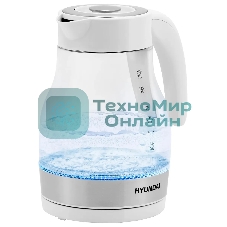 Чайник электрический Hyundai HYK-G3802 1.7 л, 2200 Вт, белый/серебристый (корпус: стекло)
